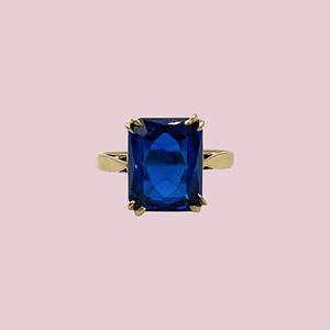 vintage ring blauwe steen rechthoekige spinel
