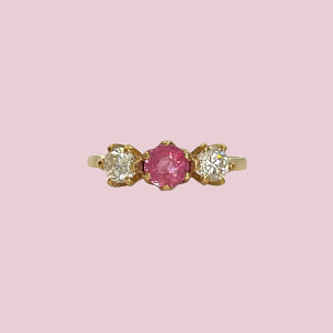 vintage trilogie ring met roze saffier