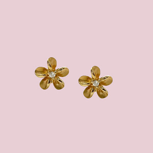 vintage oorbellen plumeria bloem 14k met diamant