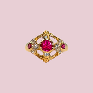vintage ring robijn ornate goud