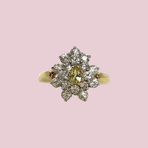 vintage cluster ring zirkoon en groene saffier