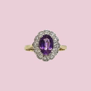 vintage ring amethist diamant cluster