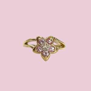 vintage ring bloem roze saffier