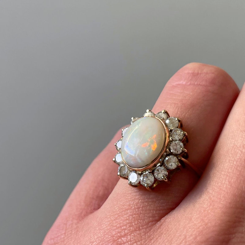 cluster ring met grote opaal