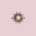 vintage ring met bloem van amethist en opaal
