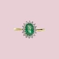 cluster ring smaragd en diamant 9k goud