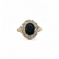 vintage saffier ring entourage van diamant 9k goud
