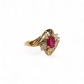 vintage robijn en diamant cluster ring goud