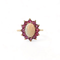 vintage ring opaal robijn cluster 9k goud