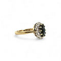 vintage ring saffier en diamant cluster van 9k goud