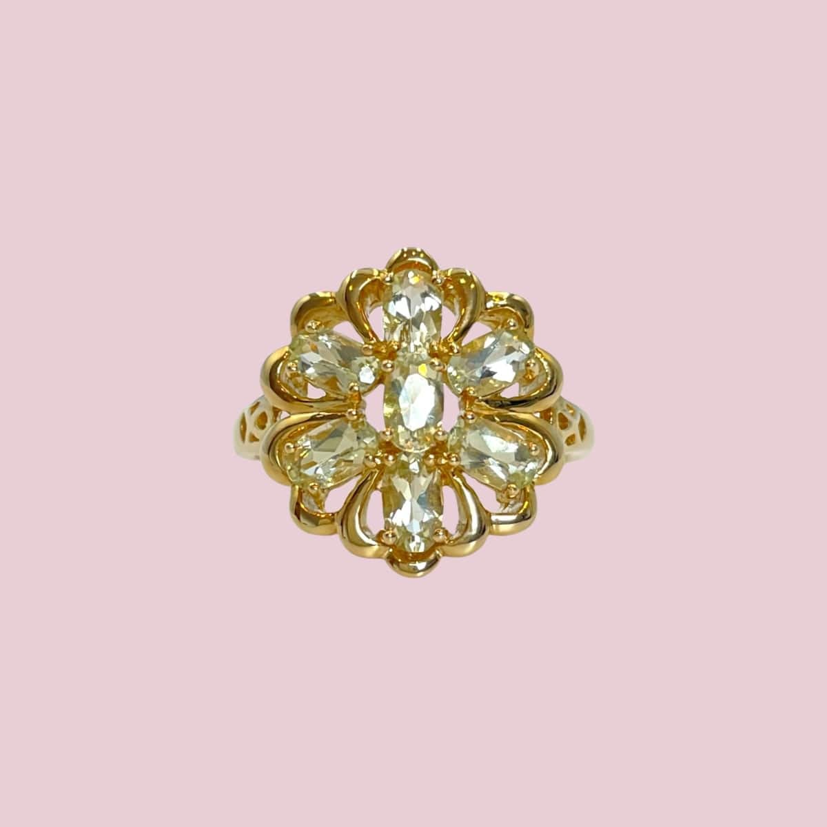 vintage bloem ring goud met groene amethist