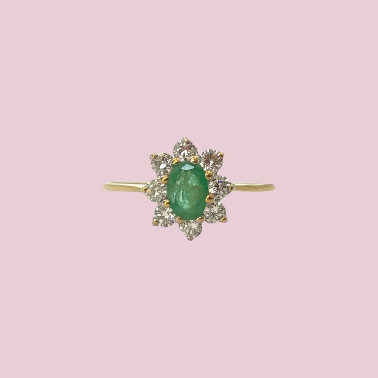 vintage cluster ring smaragd en zirkonia goud