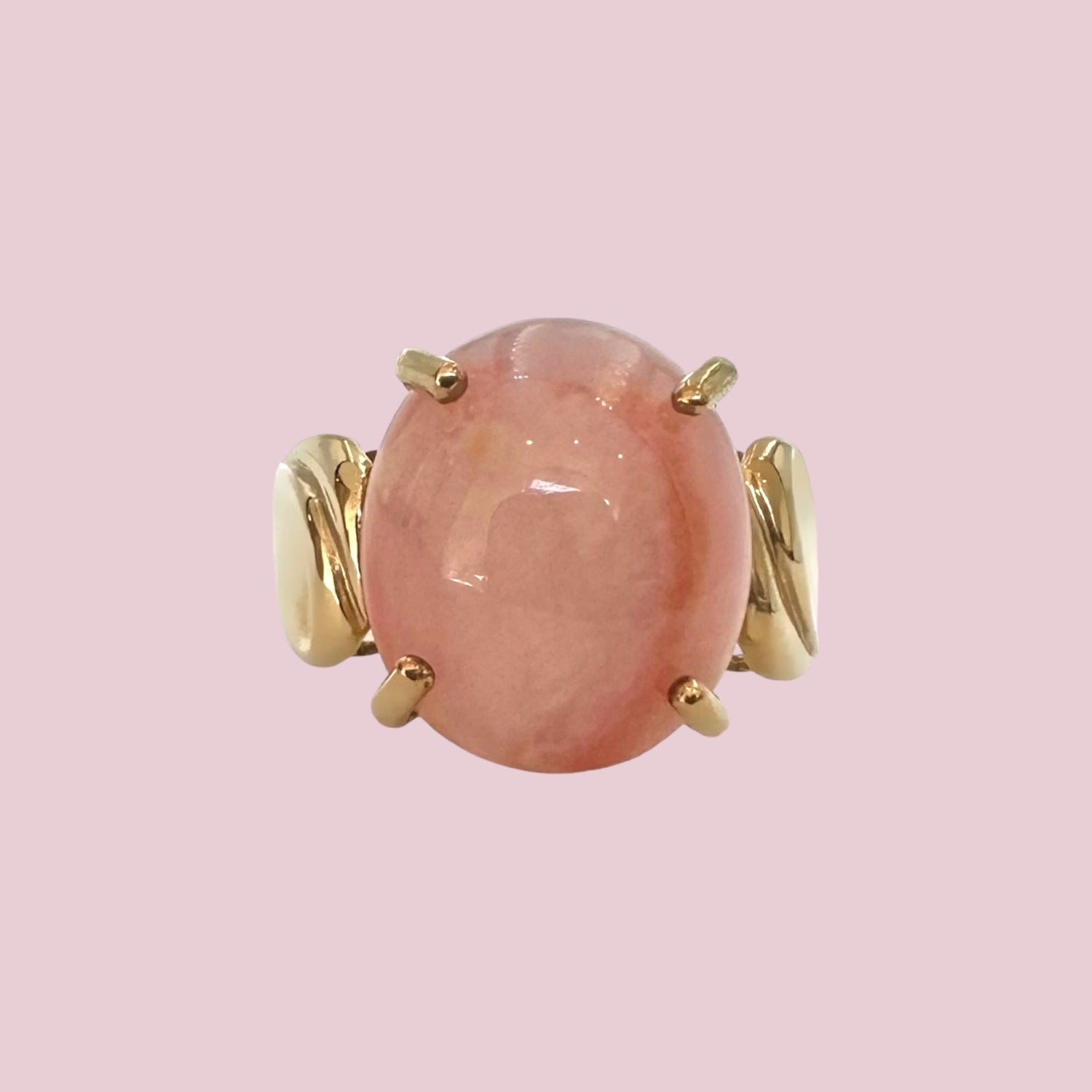 vintage ring grote roze steen rhodochrosiet