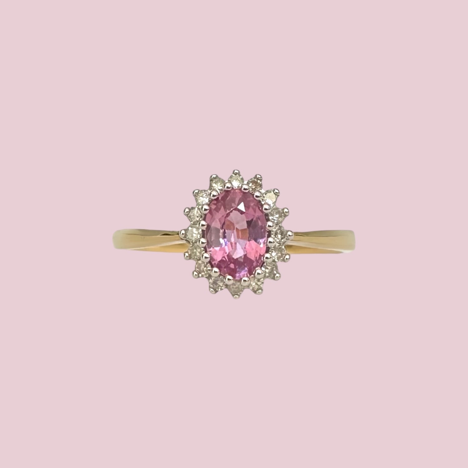 cluster ring roze saffier 9k goud