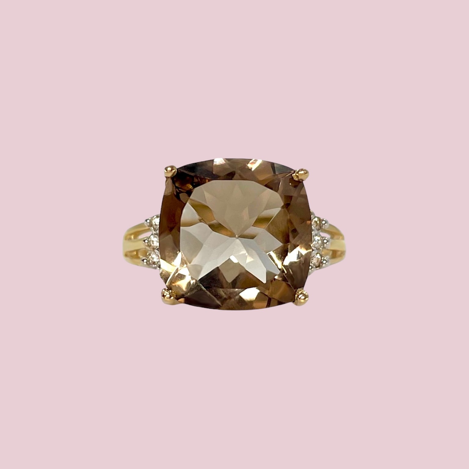 gouden ring rooktopaas rookkwarts en diamant cocktail ring goud