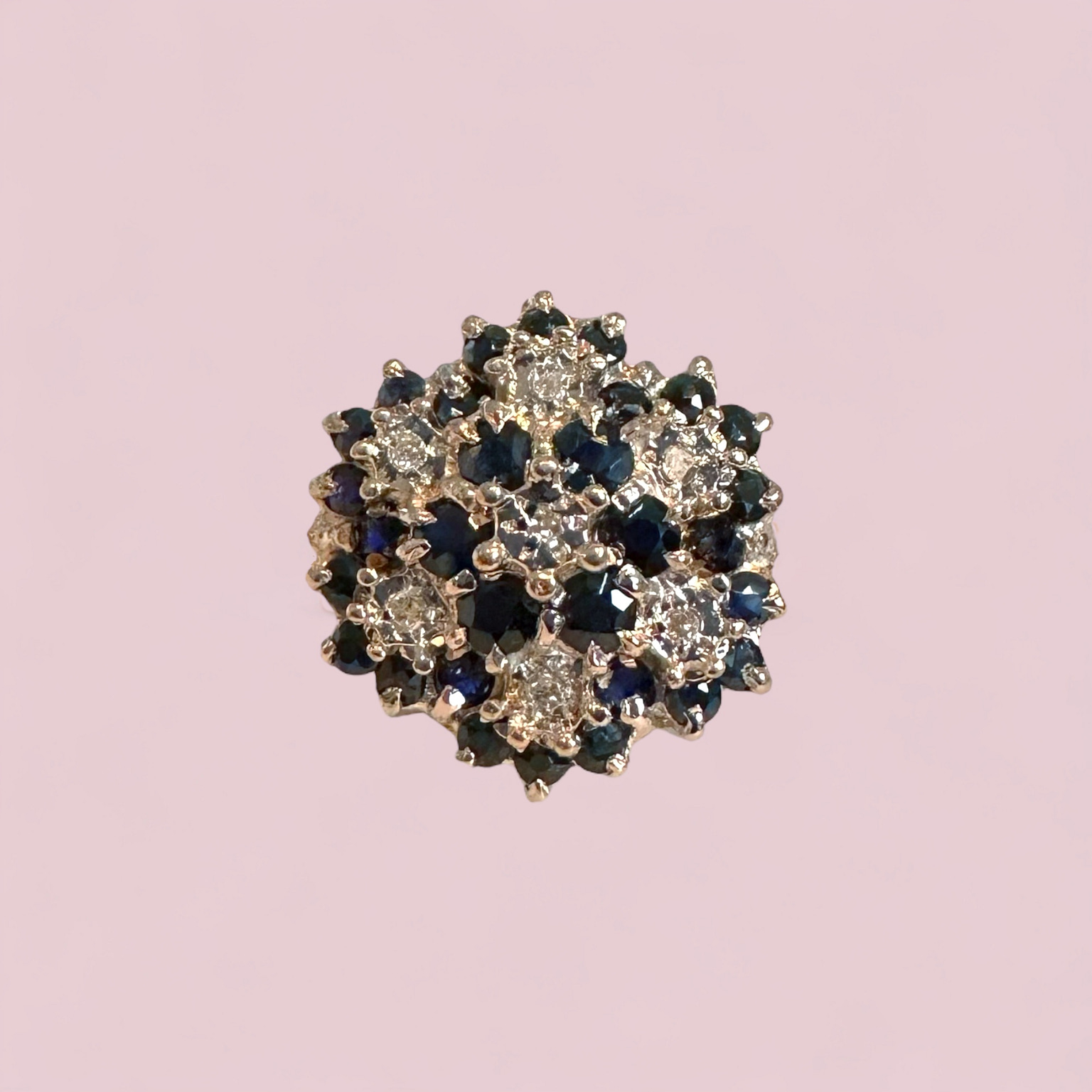 vintage ring saffier en diamant bloem cluster