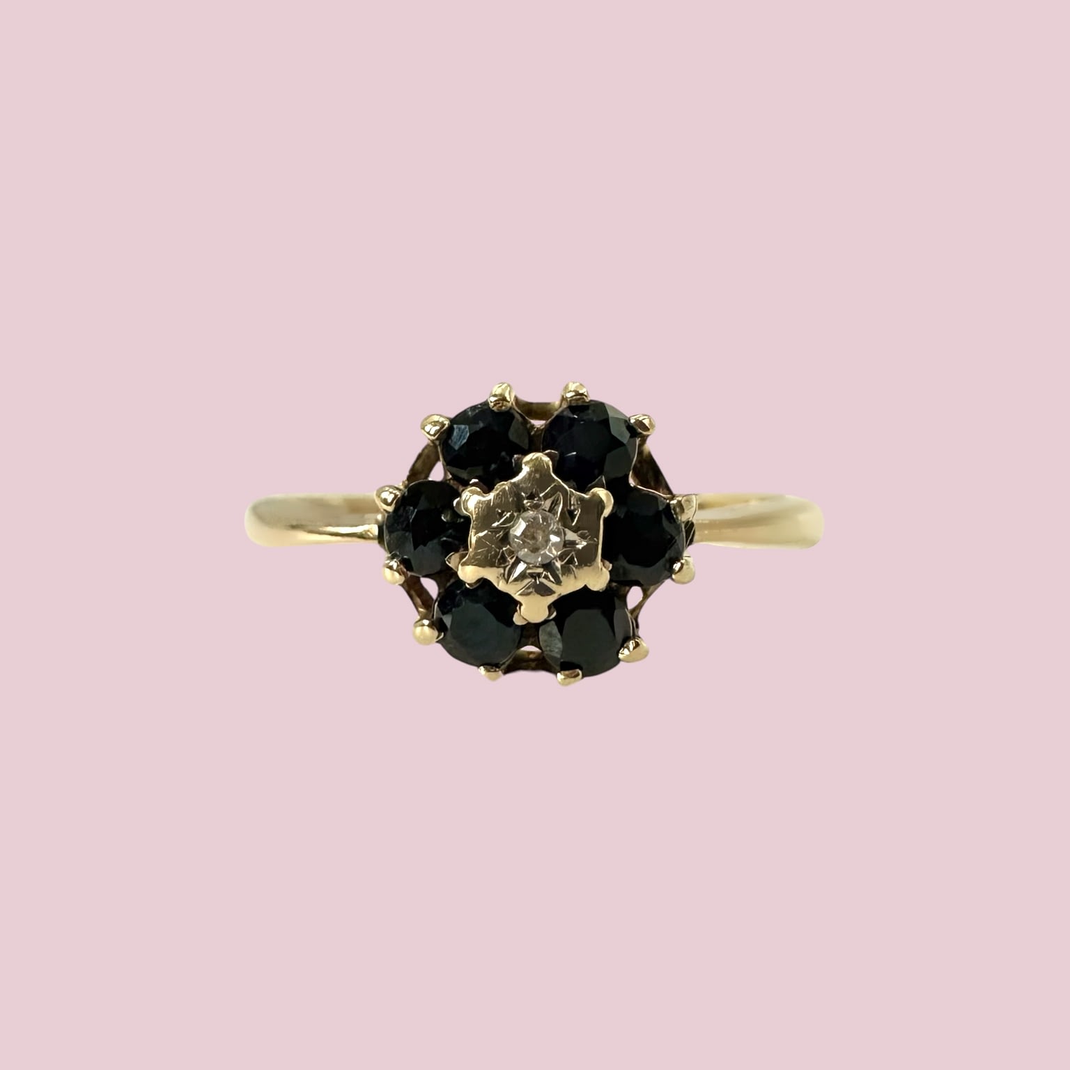 vintage ring bloem saffier en diamant