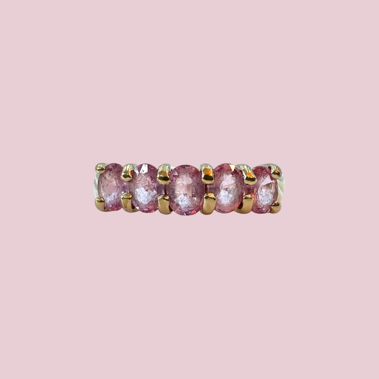 vintage ring roze saffier 5-steens