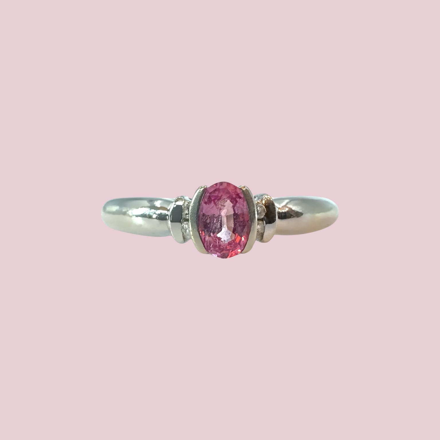 vintage ring roze saffier witgoud ring