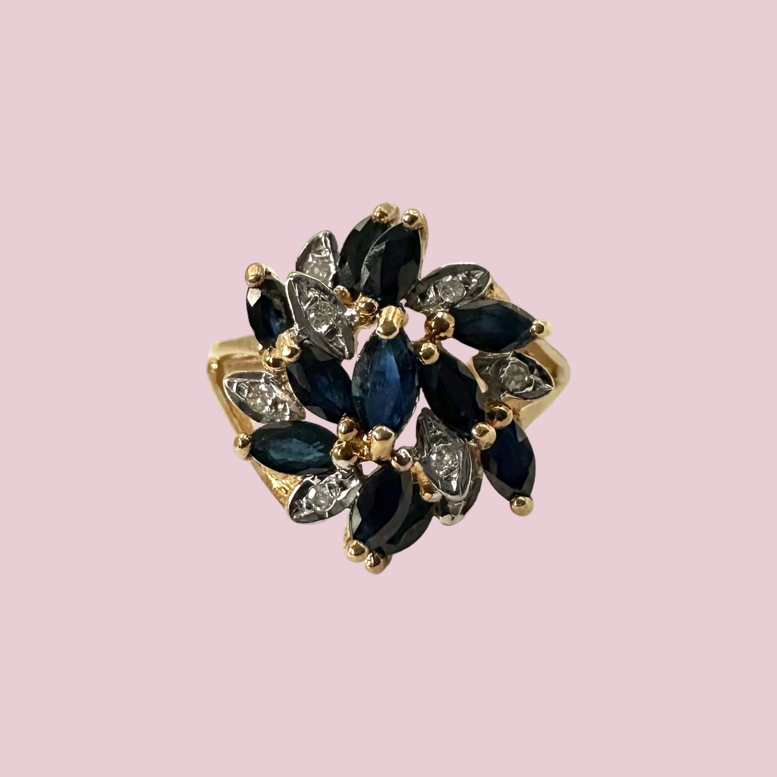 vintage ring saffier diamant cluster