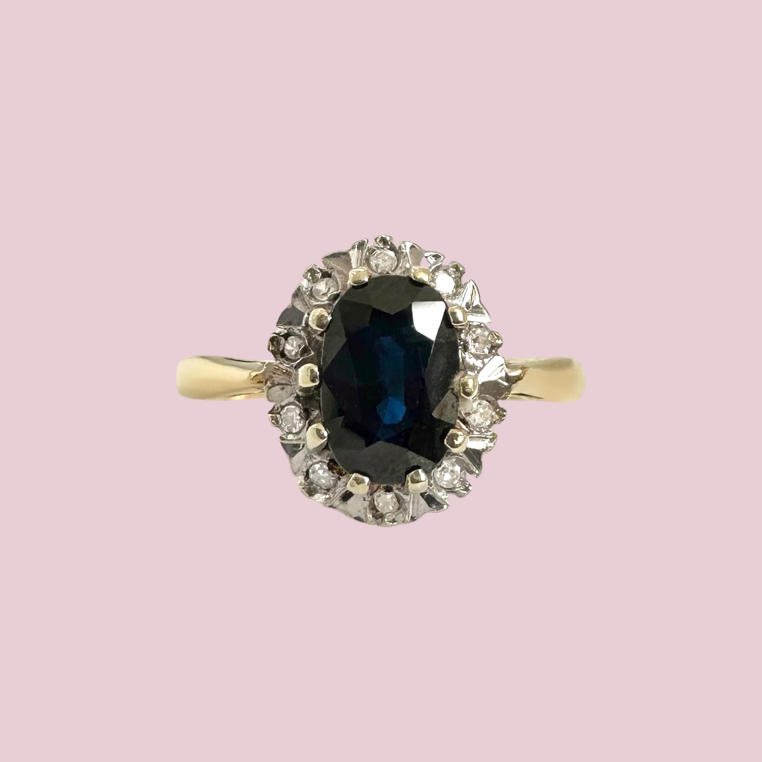 vintage ring saffier en diamant cluster