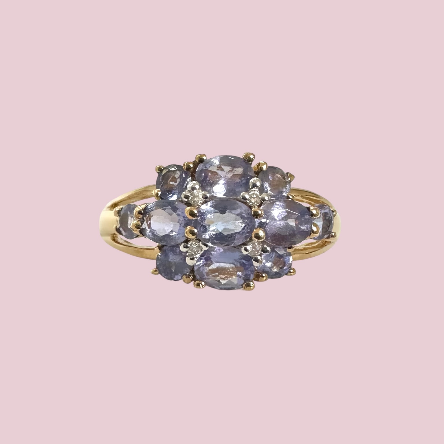 vintage ring tanzaniet cluster en diamant