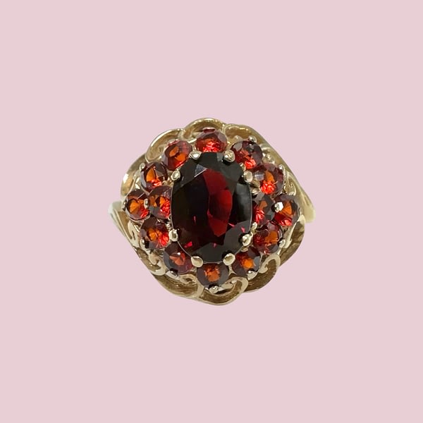 vintage granaat ring cluster goud kleine ringmaat
