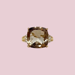 gouden ring vierkante rookkwarts en diamant vintage ring