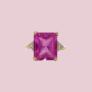 vintage ring roze saffier rechthoekig