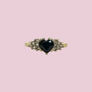 vintage ring saffier hartje en diamant cluster