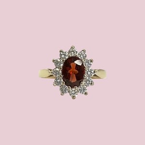 vintage ring granaat en cz entourage