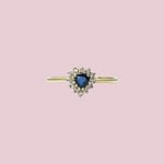 gouden ring met hartje van saffier en diamant cluster vintage