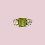 vintage peridoot ring rechthoekig gouden trilogie