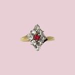 vintage ring granaat en kwarts cluster goud