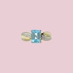 vintage ring topaas rechthoekig diamant 9k goud