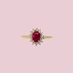 robijn en diamant cluster ring vintage goud