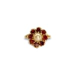 vintage ring parel en granaat bloem 9 karaat goud