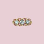 vintage gouden cocktail ring roze en blauw
