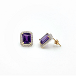amethist en diamant oorknopjes 10 karaat goud
