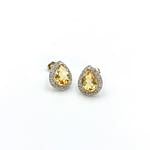 gouden oorbellen citrien druppel diamant cluster