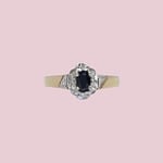 vintage ring met saffier en diamant cluster 9k goud