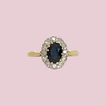vintage lady di ring saffier diamant cluster