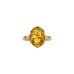 vintage ring met grote citrien solitair