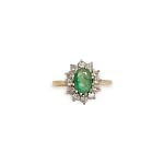 vintage ring smaragd cluster goud 9k