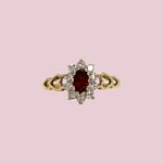 vintage cluster ring met granaat en zirkonia