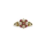 vintage ring parel en robijn cluster goud