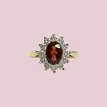 vintage ring granaat en cz entourage