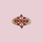 vintage ring robijn en diamant cluster