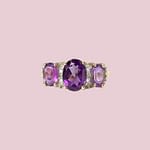 gouden amethist trilogie ring diamant 10k