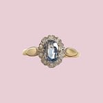 vintage cluster ring diamant lichtblauwe steen